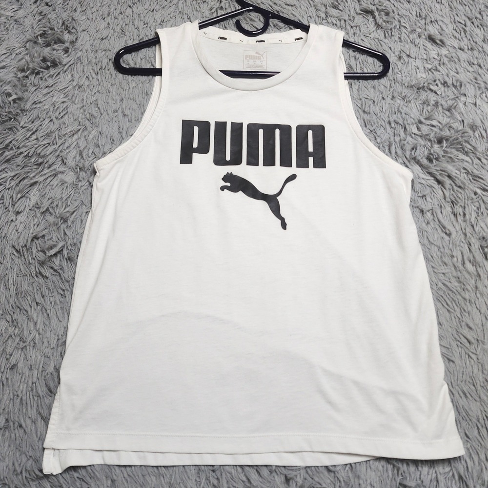 Puma‎ Tank Top Mens Medium White Sleeveless Graphic Tee Gym Activewear Cotton